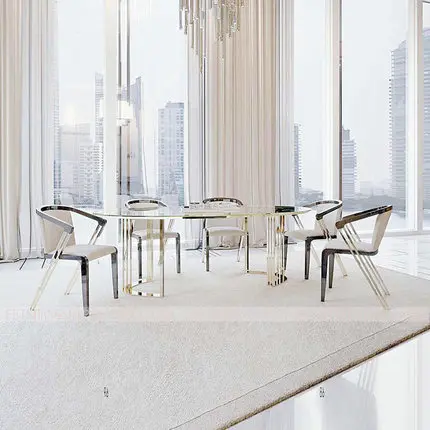 Shenzhen Round Dinning Table Set with Metal Legs Modern Furniture Aluminum Frame Tempered Glass Table Top Dining Table
