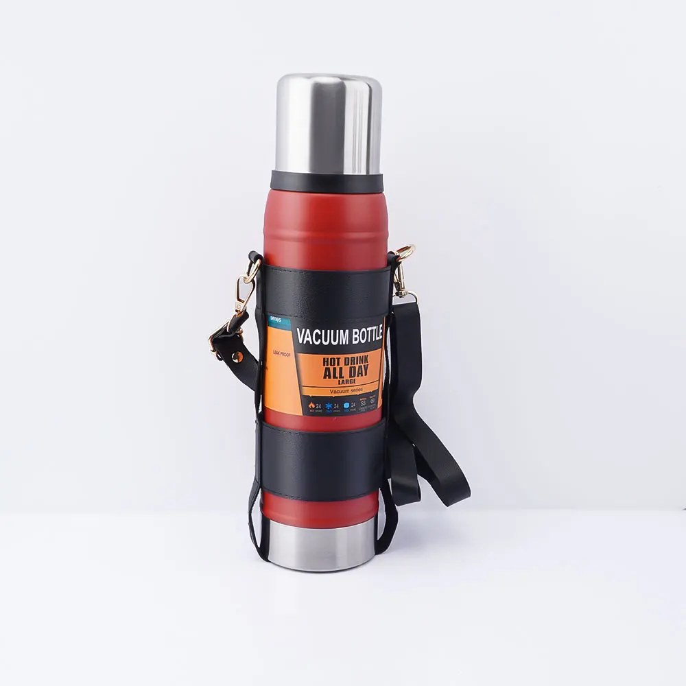 Customization Portable 1L Large Capacity  Double Wall Vacuum Flask Insulated Tumbler with Leather Rope