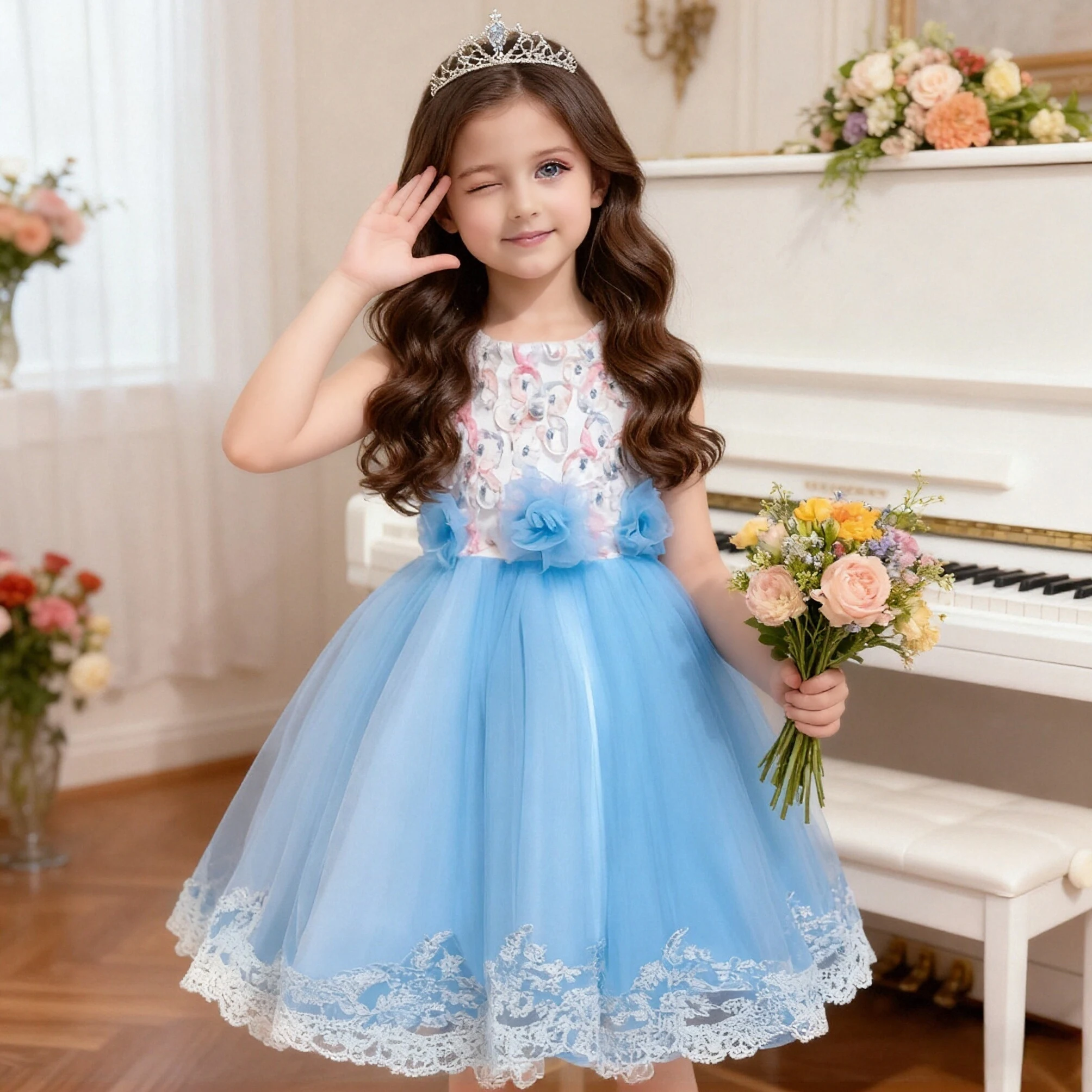 Western Style Cake Princess Evening Dresses for Girls of 10 Year Old Fluffy  Birthday Dress Child Girl Flower Party Dresses