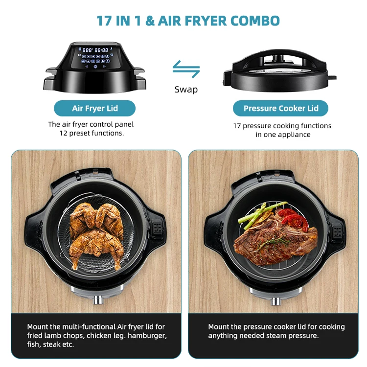High Quality LED Display Touch Screen Home 6L Deep Fried 2 in 1 High Pressure Cooker Air Fryer