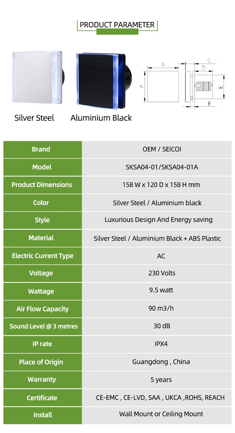 Electric Kitchen Exhaust Fan, Stainless, Steel, IPX4, 90m/h - detail 6