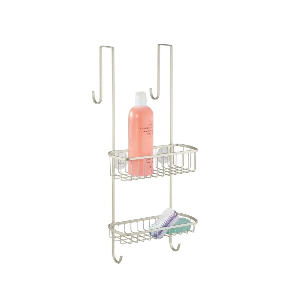 Bathroom Door Hanging From Shower Caddy With Two Basket Organizers Plus