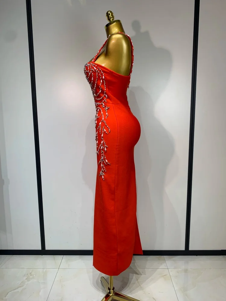 Women's black bandage maxi dress front view