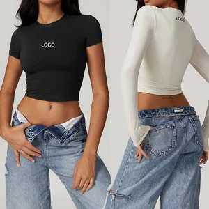 OEM ODM Eco-Friendly Women's Workout Crop Top Ladies Slim Fit Tees Solid Sportswear T-Shirt Tops Manufactured Clothing