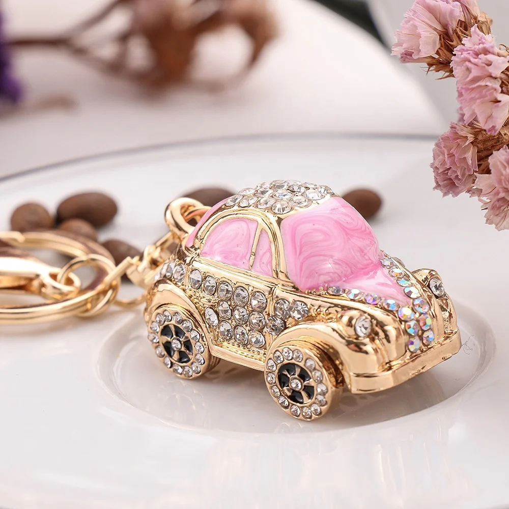 rose mini voiture porte-clés sac charme bmw porte-clés cadeau mignon dessin  animé mignon modèle de voiture en cristal de voiture porte-clés