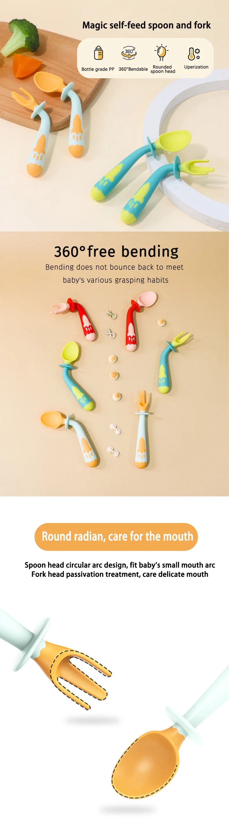 2023 New Bendable Reusable Pp Plastic Children Tableware Toddler Kids