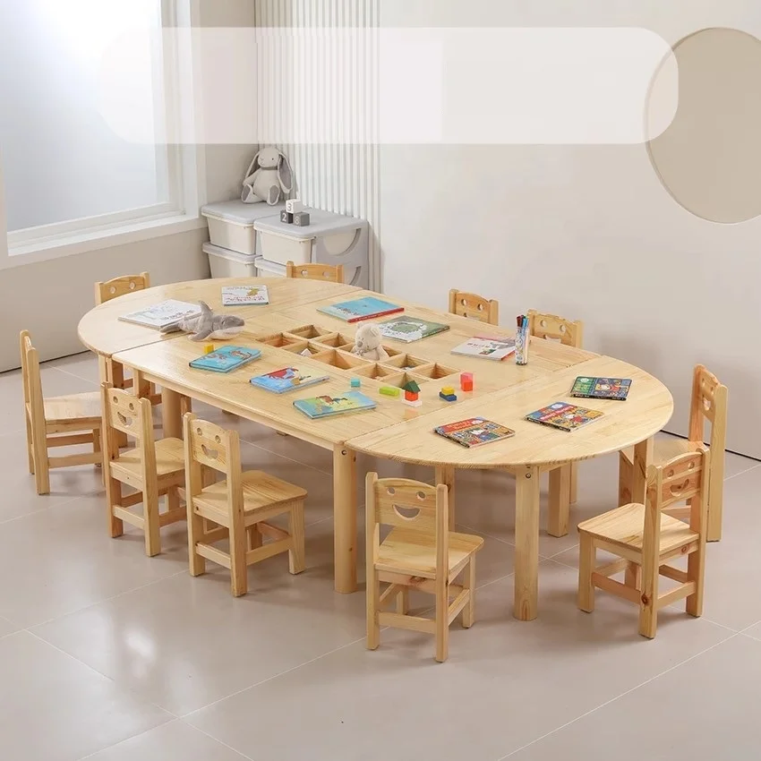Read to Ship Kids Preschool Classroom Furniture Solid Wooden Kindergarten  Children Study Table Desk and Chair Set