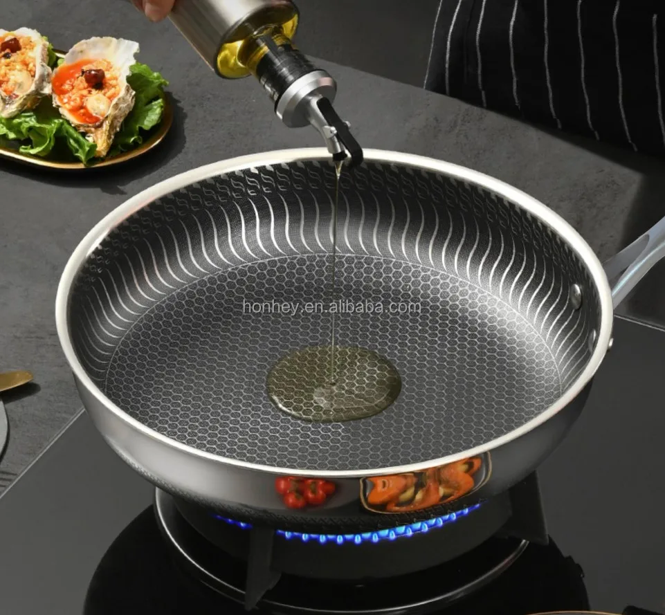 Customized Ss 316 Stainless Steel Frying Pan With Glass Lid Woks 3