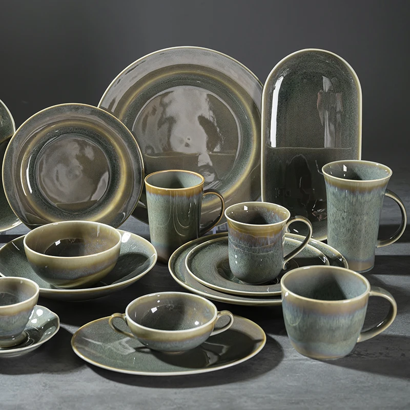 P&T Round Dinner Plates Set Dinnerware Bowl Set Ceramic Dinnerware Charger Plates Restaurant Ceramic Plate in Different Sizes