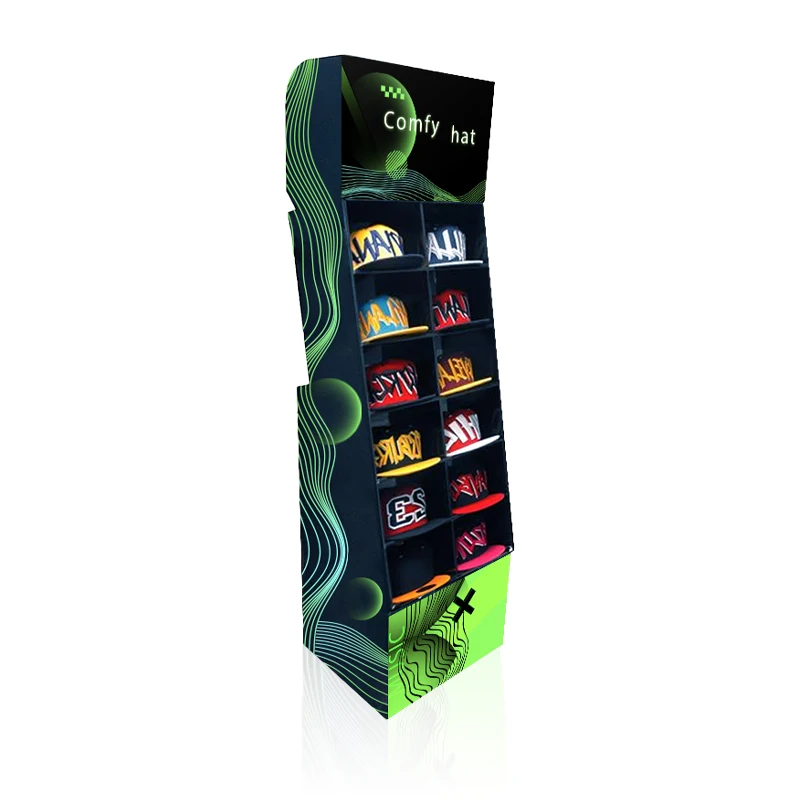 Custom Cardboard Cap Baseball Floor Pop Display Stand Cardboard Hat Display Rack Units Cardboard T-shirt Clothing Display
