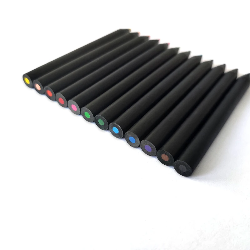 NON TOXIC BLACK WOOD MINI COLOR PENCIL SET WOODEN COLORED in PAPER TUNE for OFFICE and SCHOOL KIDS