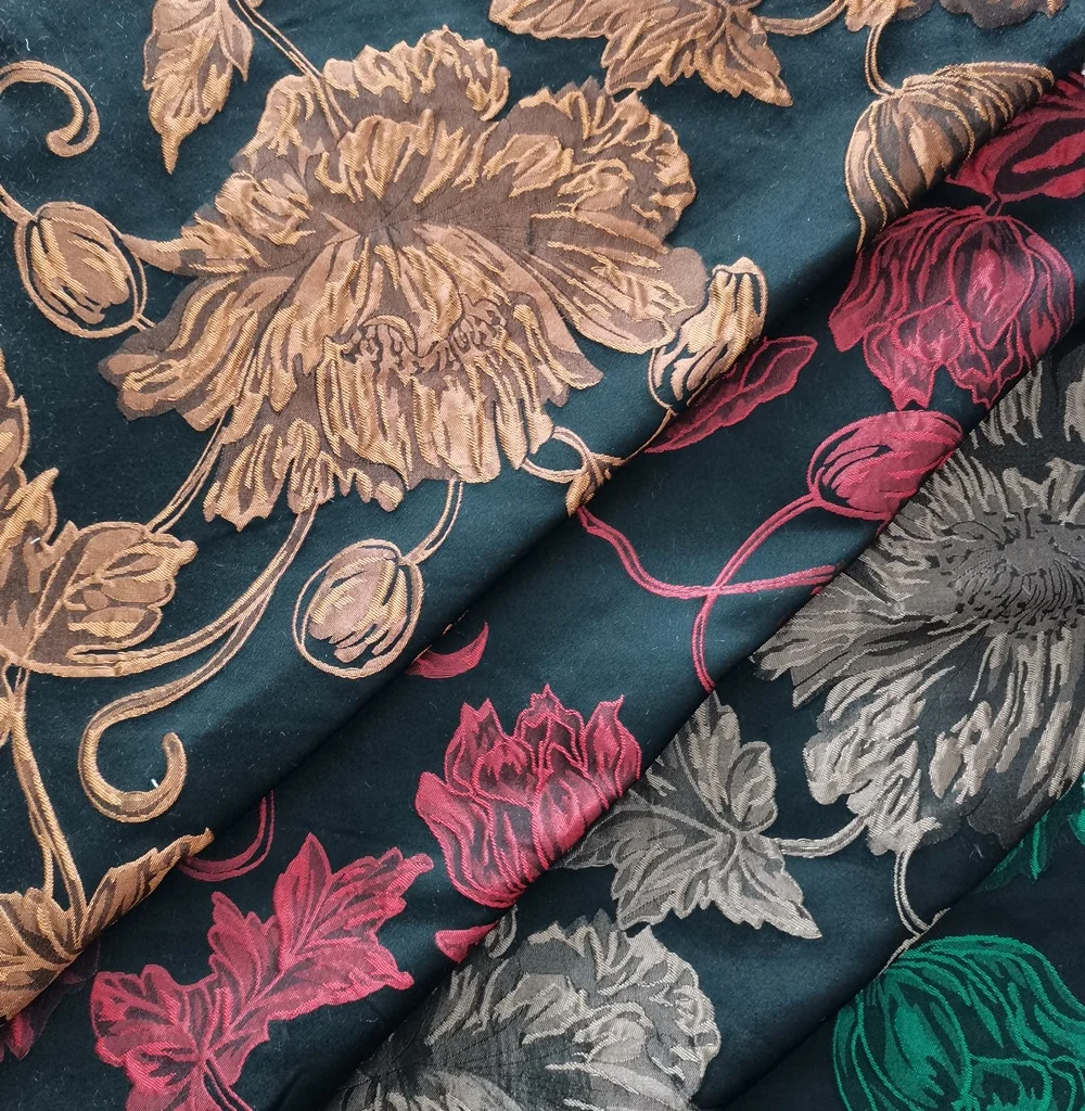 178gsm Floral Design Custom Color  Woven Brocade Jacquard Outcoat Clothing Fabric