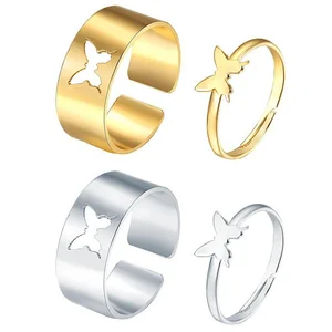 Trendy Gold Butterfly Knuckle Rings Set for Women Lover or Couple-Open Style Wedding Engagement or Friendship Jewelry