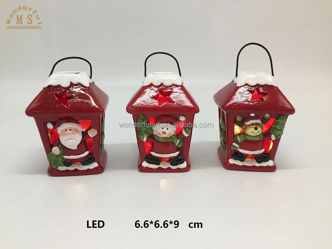 Terracotta Christmas Tree Decorations Hanging Lantern Santa Claus Snowman with Light Led for Holiday Xmas Desktop Ornaments