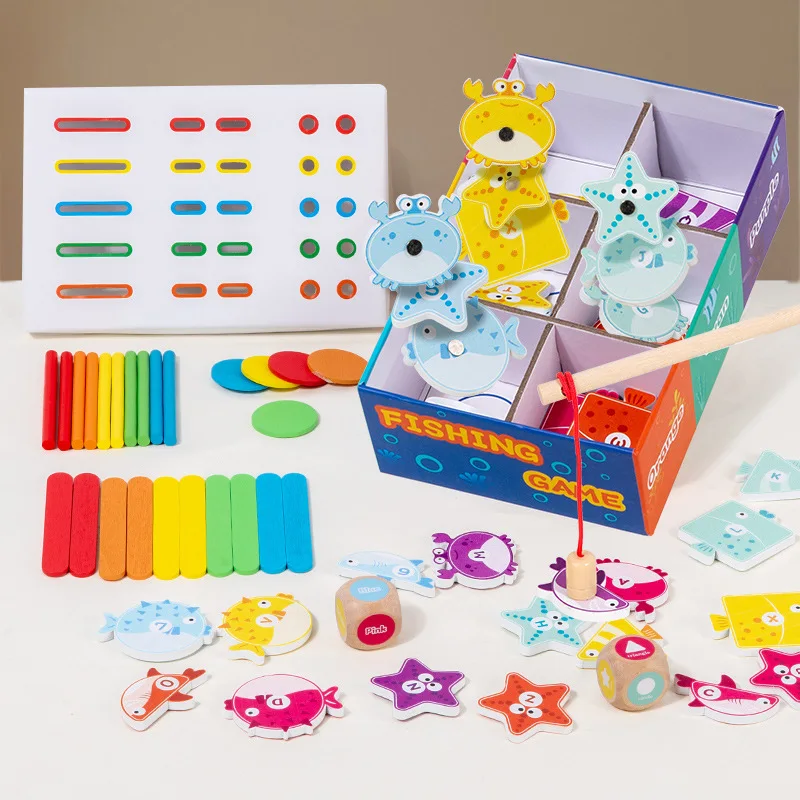 Holz-Angelspiel für Kinder Montessori Farb- und Formenerkennung Sortierbox Feinmotorik Lernspielzeug für Kinder