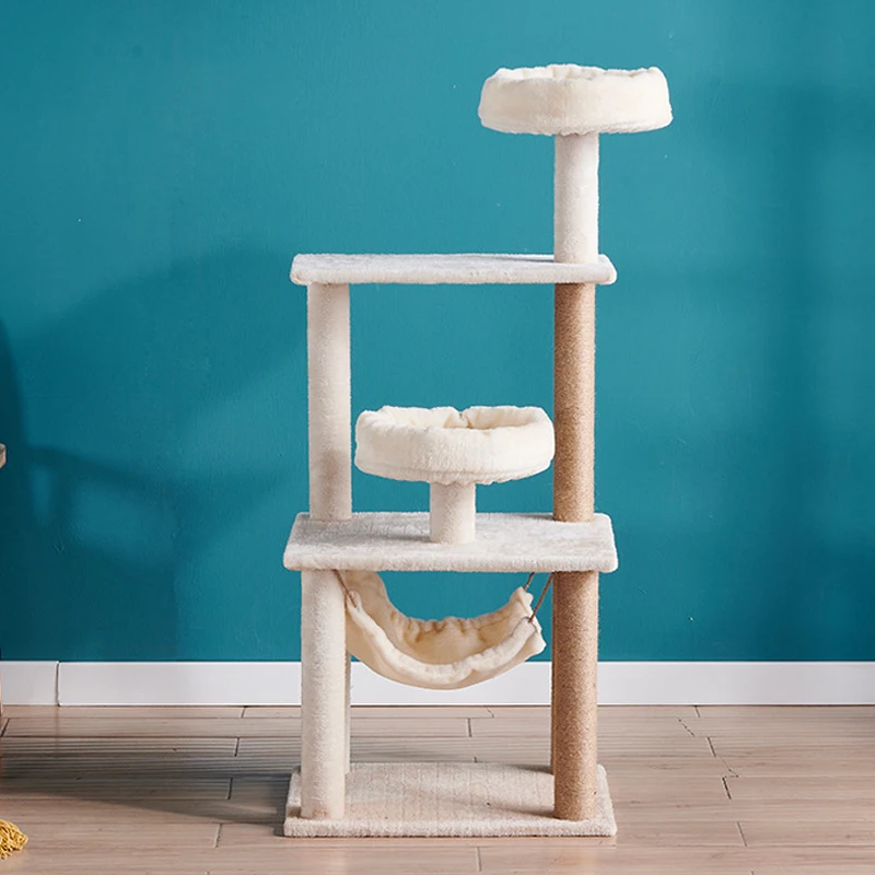 Factory Direct Sale Cat Tree Tower Short Plush Natural Sisal Pet Cat Climbing Stracher Wood Condo Furniture Scratching Post