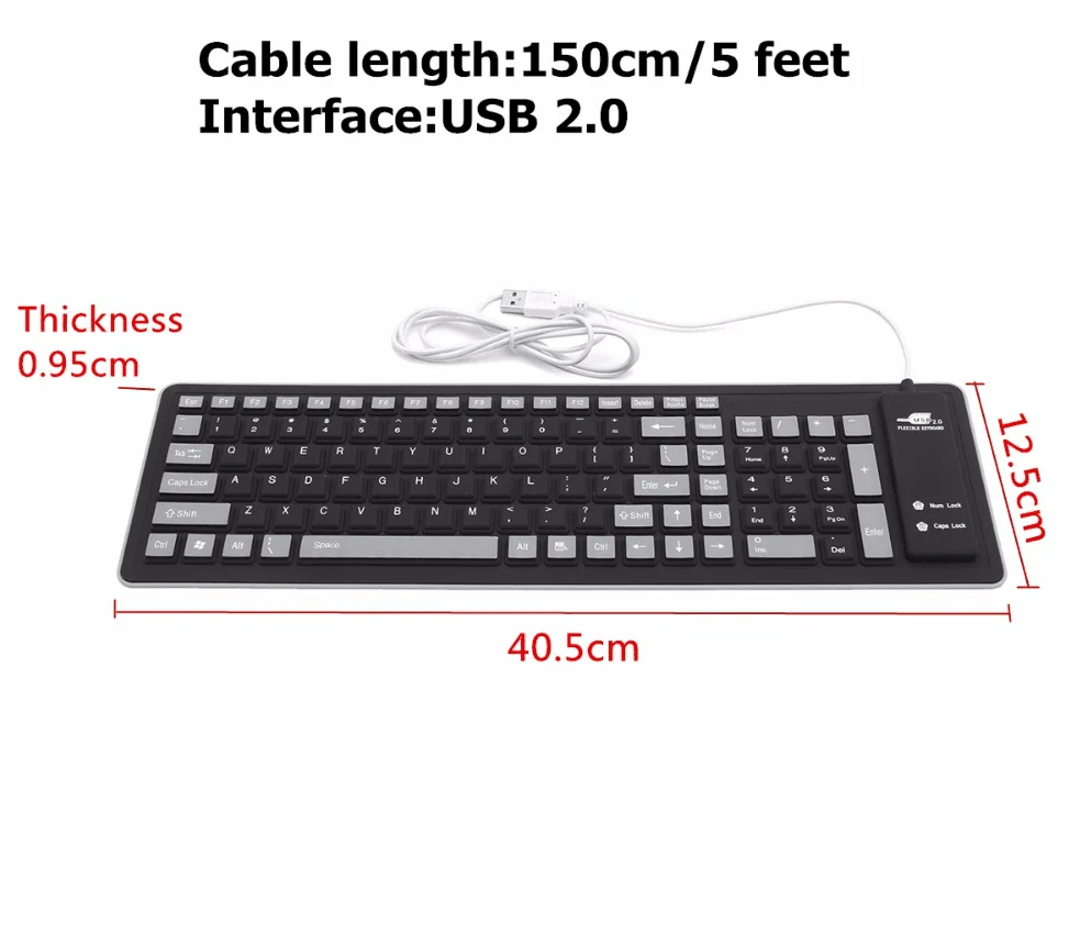 103 Keys Mute Wired Keyboard Portable Business Office Keyboard Silicone Crimp Keyboard