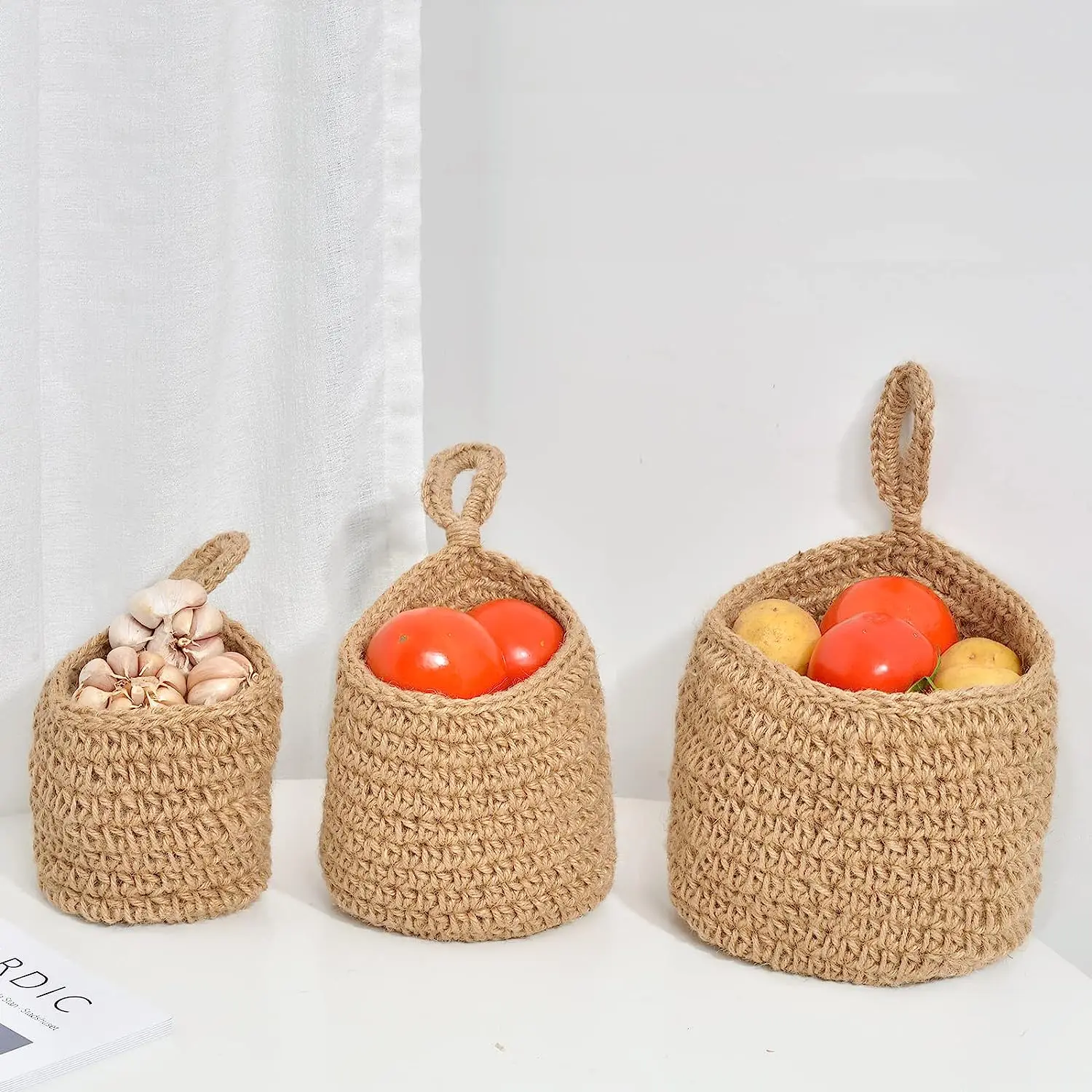 Cesti da Parete per Frutta e Verdura, Cesto Decorativo in Juta Boho Intrecciato a Mano per Dispensa e Cucina