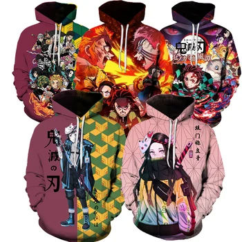 High quality 3D digital printing Anime Graphics Print Hoodie Kimetsu No Yaiba Sweatshirts demon slayer hoodie