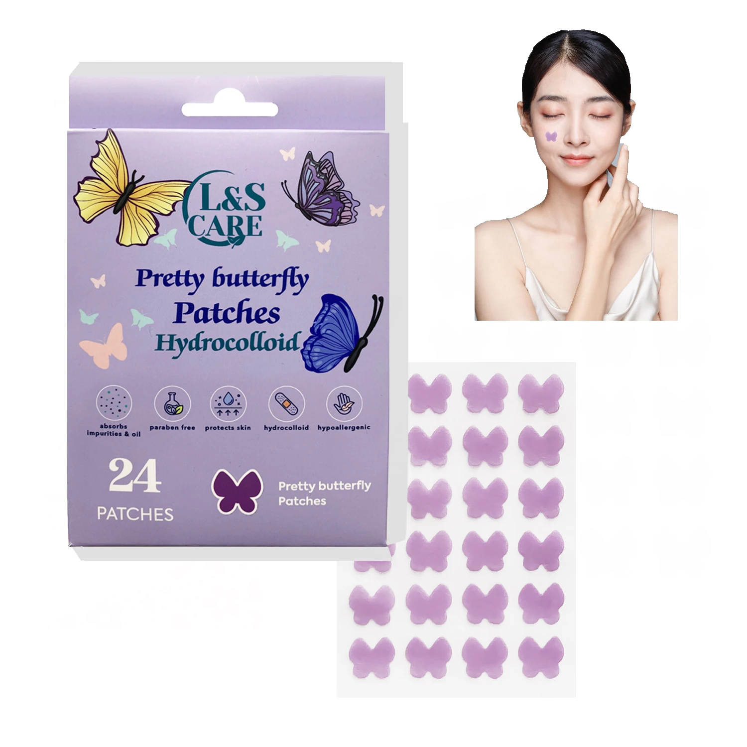Colored  butterfly Shape Acne Pimple Patch  Absorbing Cover Patch Hydrocolloid Patch 24ct