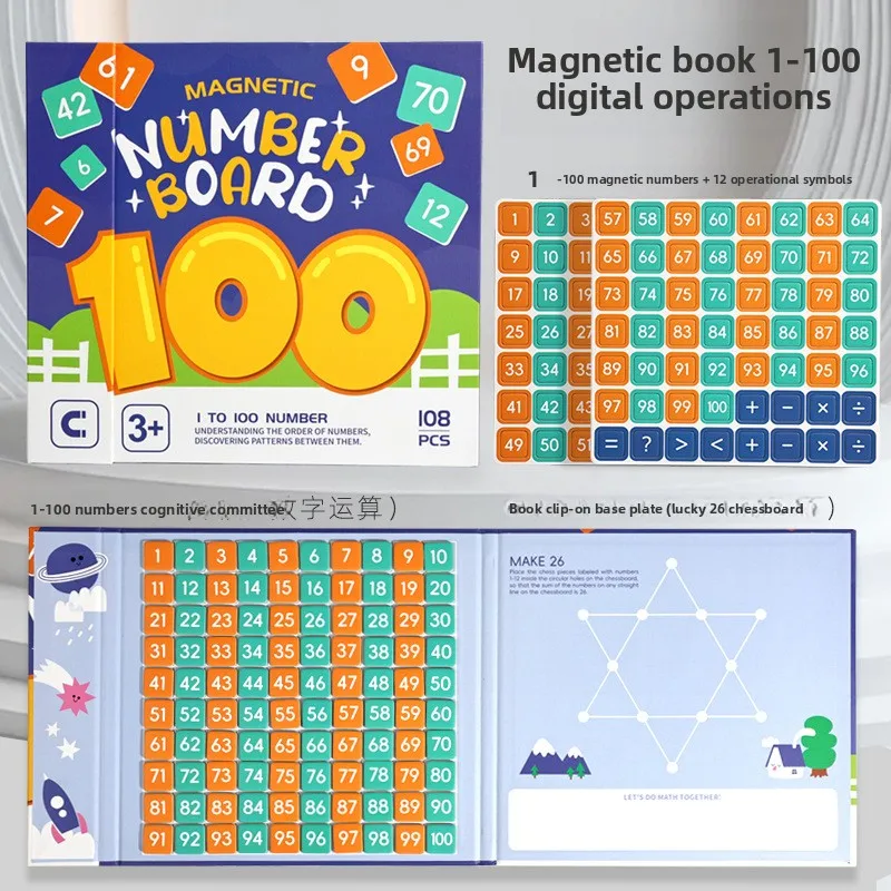 New Design Montessori Educational Toys 1-100 Number Board for Age 2+ Boys Girls Early Math Books Teaching Aids Arithmetic