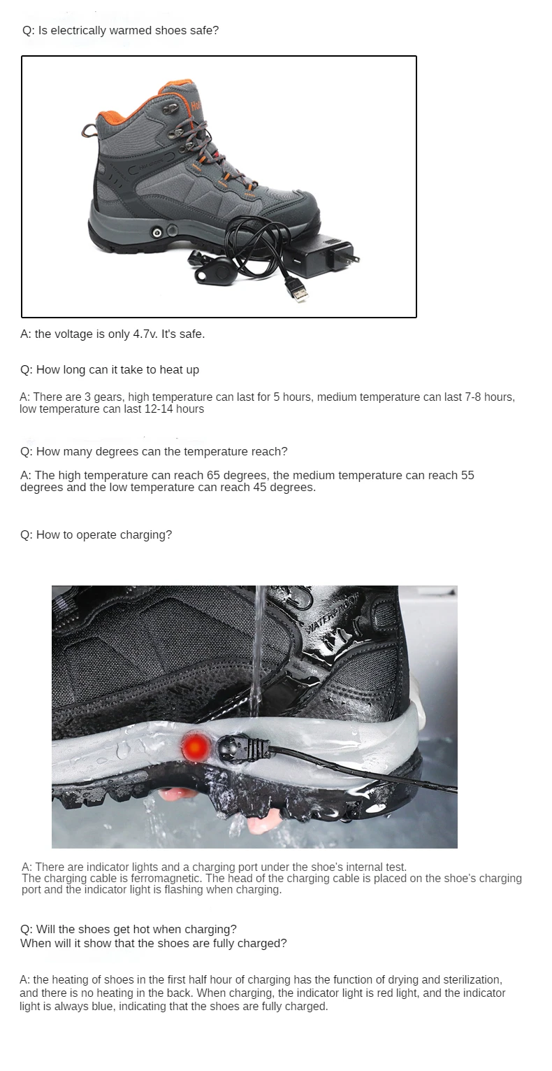 Rechargeable Heating Boot Shoes Thermostatic Electric Heated Shoes