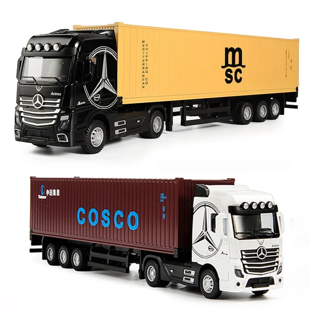 Diecast Alloy Truck Toy Car Model Removable Engineering Transport Container Lorry Vehicle With Light Pull Back Toy For Boys