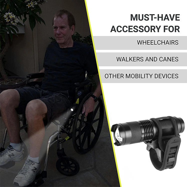 LED Elderly Torch Flash Light, Universal Fit Flashlight with Clip for Canes Walkers Wheelchairs Rollators Strollers Bikes