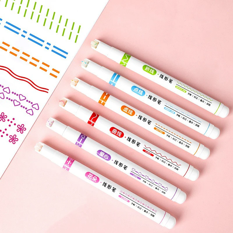 Набор ручек-хайлайтеров разных форм с двойным наконечником, 6 шт.