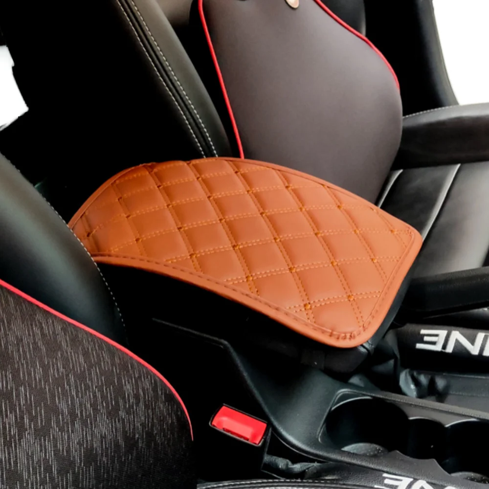 Universal PU Leather Car Armrest Pad Cover – Center Console Cushion, Black, 28x21cm, With Clips