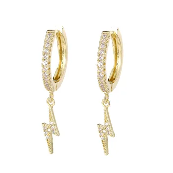High quality 18k gold plated CZ lightning bolt earrings jewelry luxury cubic zircon hoop lightning earrings for women
