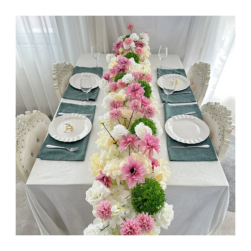 product cq60  floral rows artificial flowers table runner for wedding christmas graduation halloween decorations in homes-53