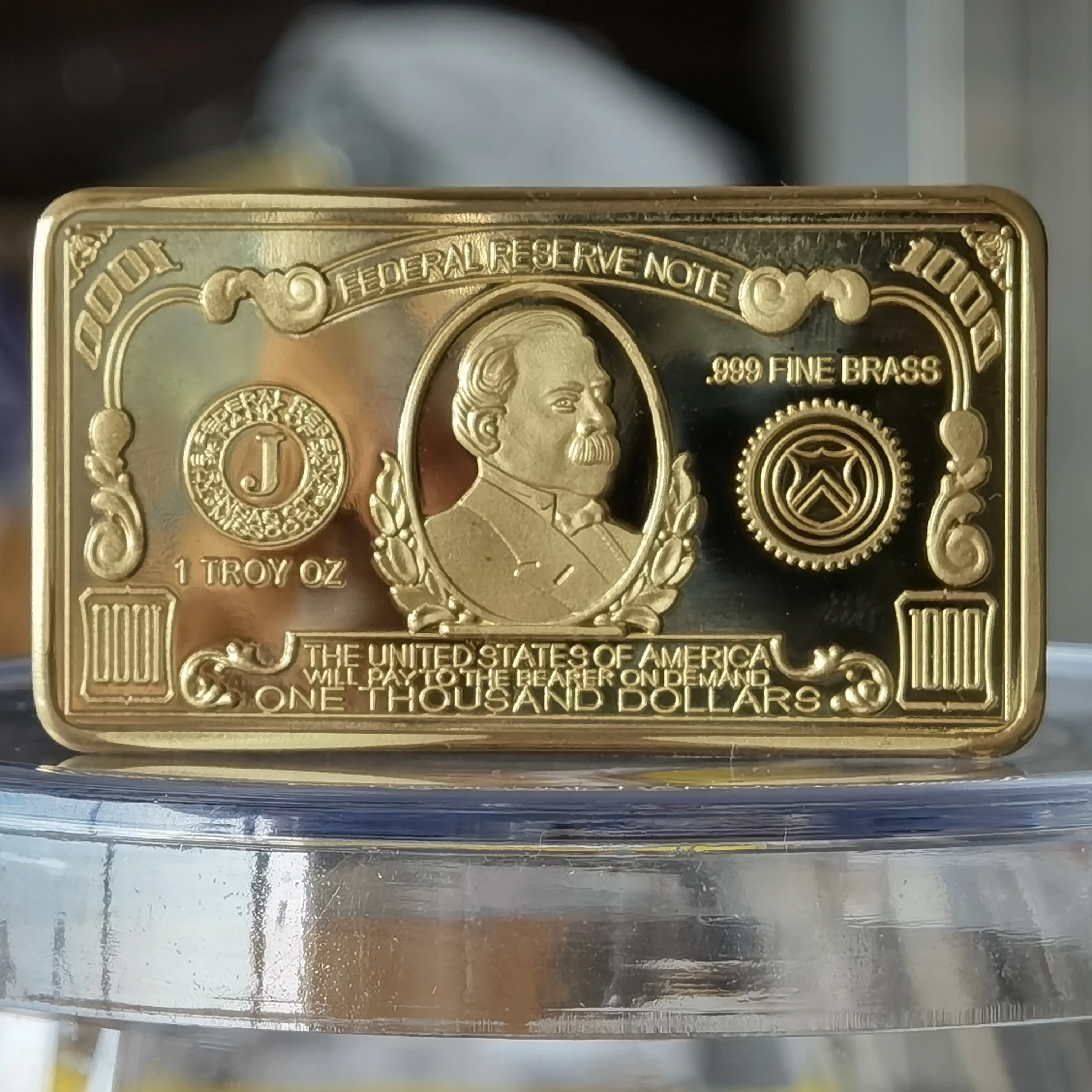 맞춤형 코인 B45B 1 트로이 온스 $1000 황동 불리온 판매 중 미국 1천 달러 지폐