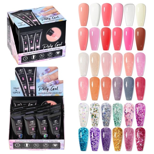 Poly Gel Extension Nail Kit With Base and Top Coat Uv Led Lamp Poly Extension UV Gel Nail Set
