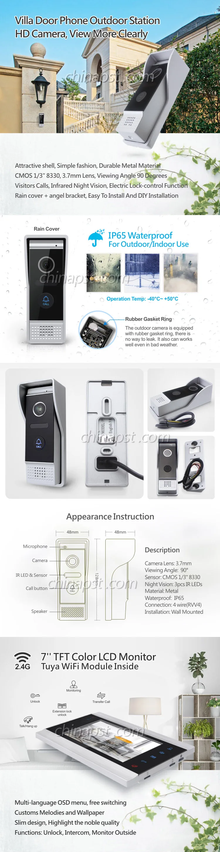 Home Security Intercom WIFI Tuya Smart Video Door Phone Kit With Indoor Monitor PST-DB09