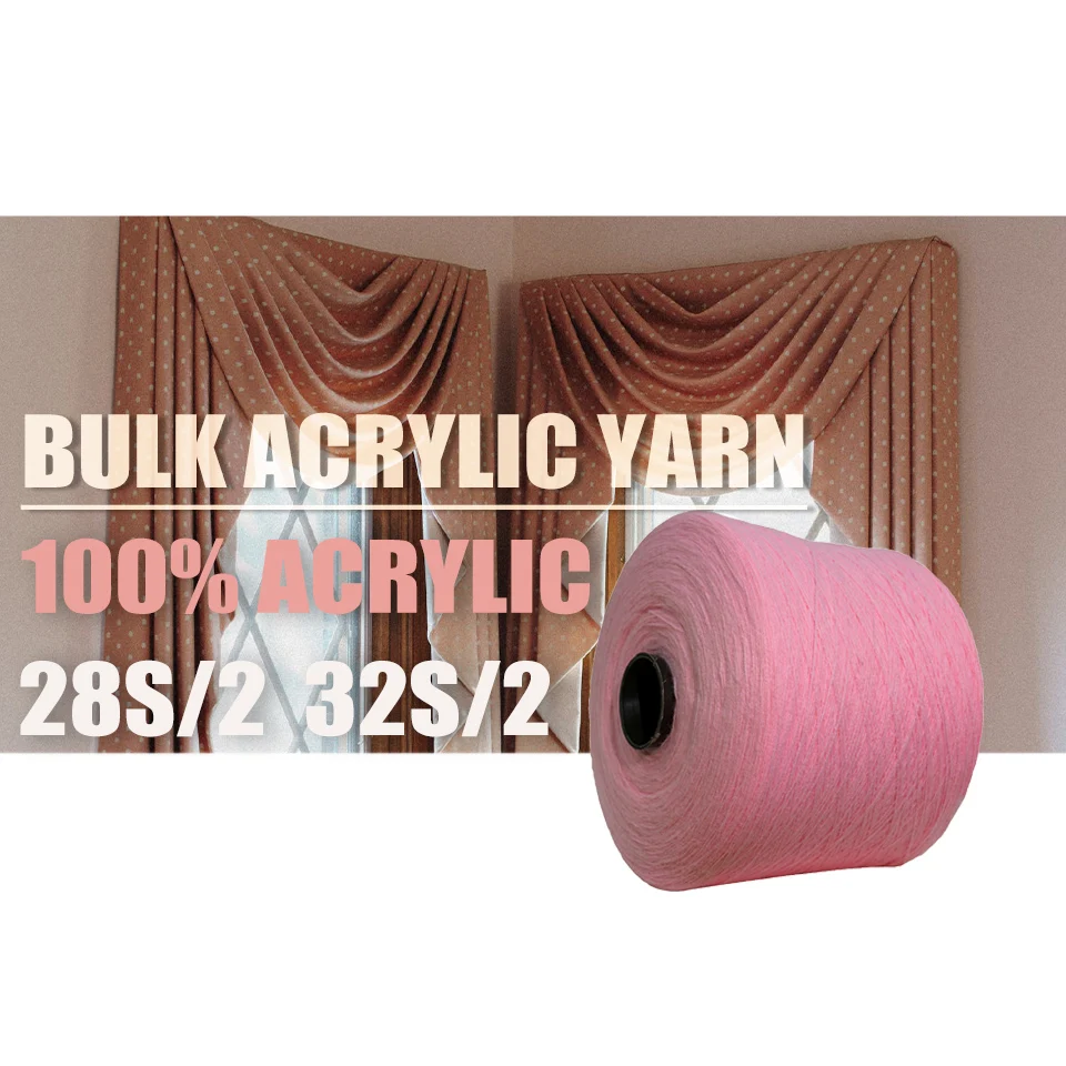 100% Acrylic Blend High Bulk Acrylic Yarn 28NM/2 28S Deyed Yarns For Sweater Knitting Machine 5GG 7GG 9GG