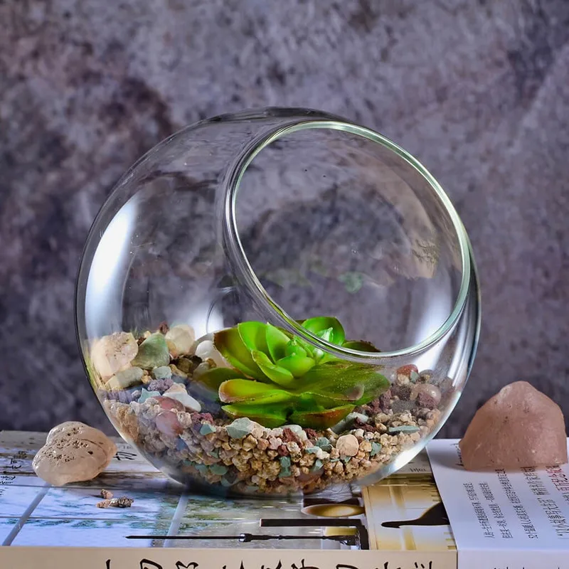 Decorative Modern Glass Vase for Flower Wedding Nodic Round Slant Landscape Bottle
