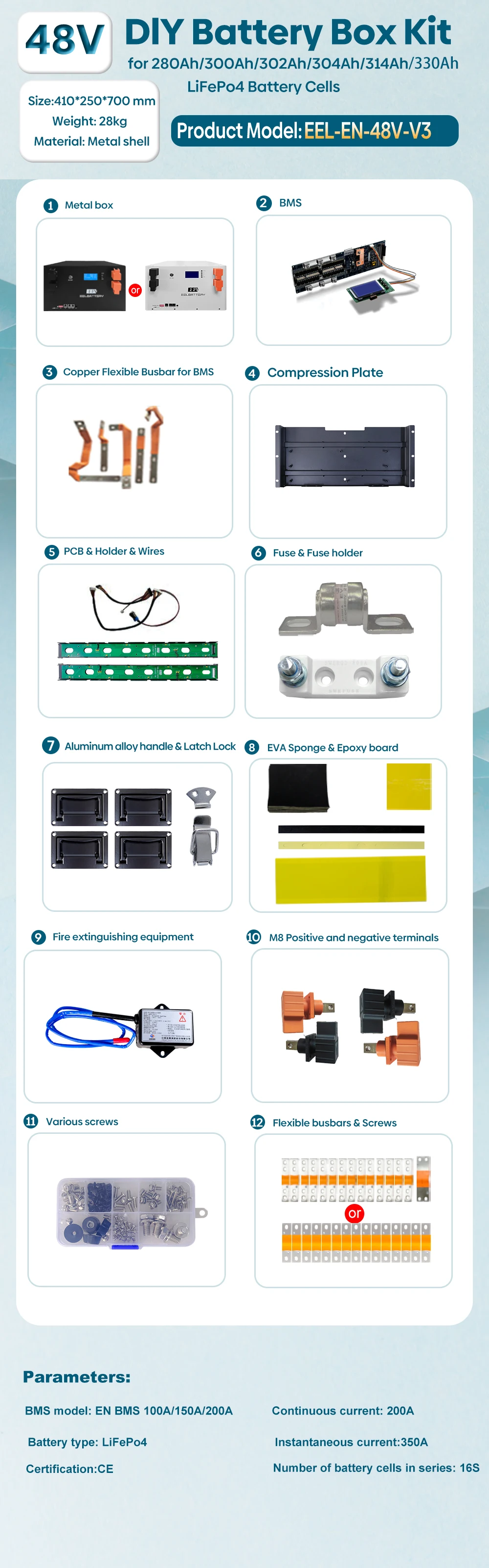 Livraison DDP 15 kWh 16 kWh EEL Système de stockage d'énergie LiFePO4 V5 V6 Pro Kits de montage DIY 48 V 200 Ah 280 Ah 320 Ah Boîtier de batterie LiFePO4_voghion.com