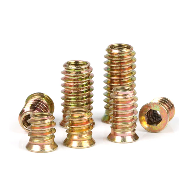 Furniture Steel Self Tapping M6 Sleeve Furniture Inside and Outside Tooth Insert Recessed Micro Copper Nut Screw for Wood