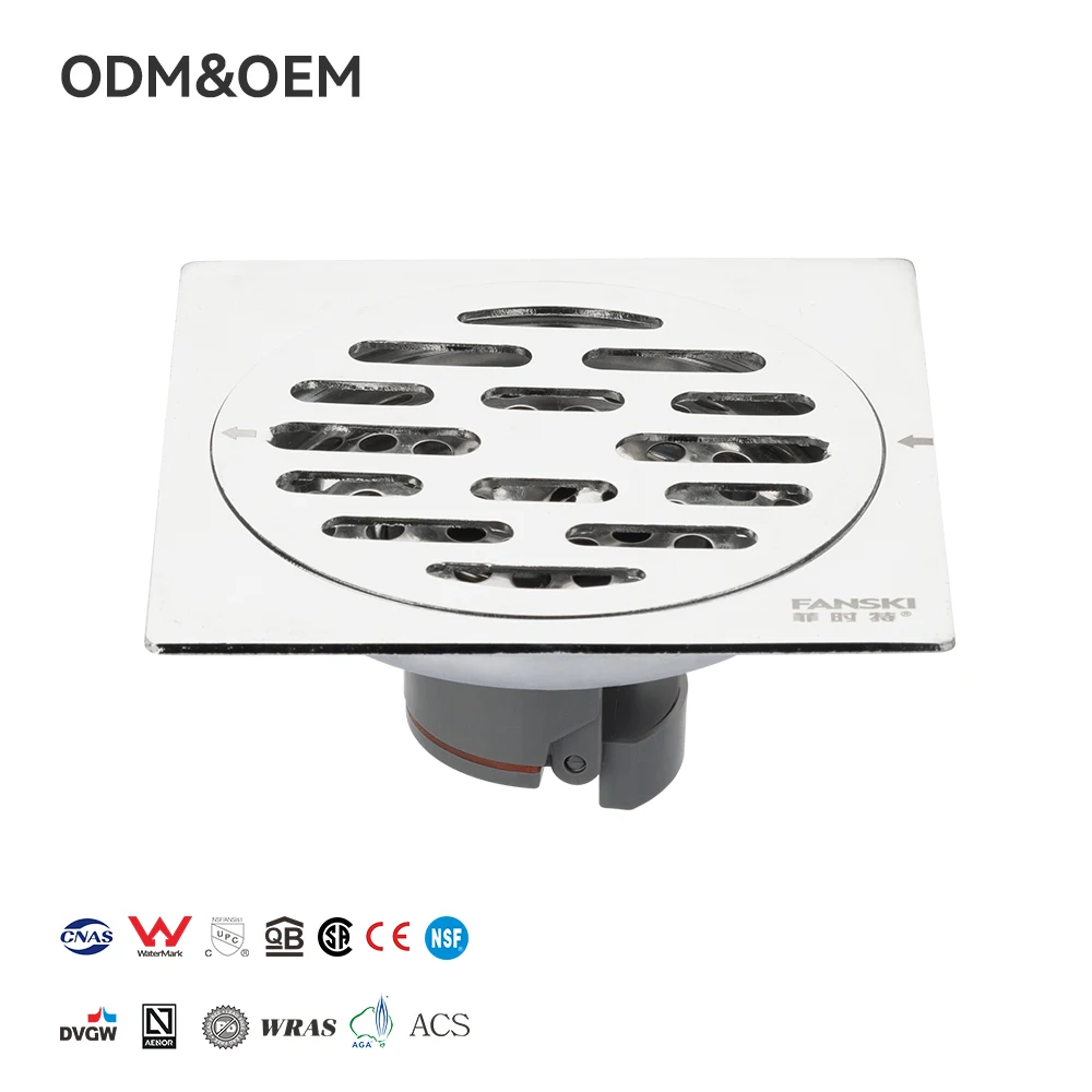 FANSKI Stainless Steel Chrome Electroplating Square  Floor Drain High Quality Bathroom Sink Strainer Odor-Proof Anti-Corrosion