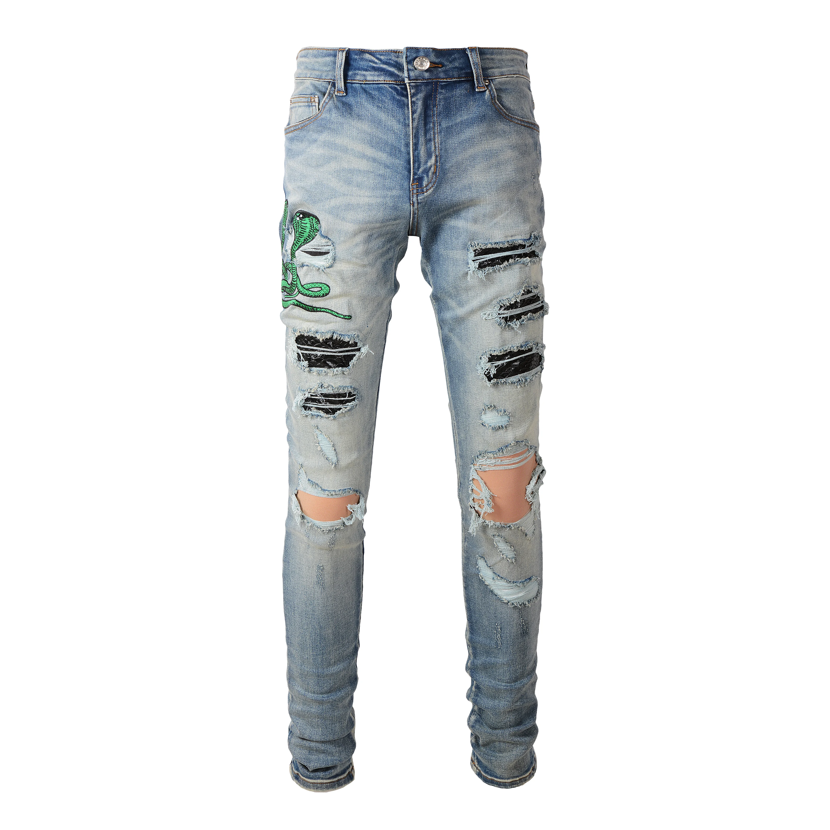 Distressed Embroidered Bootcut Denim Jeans for Men