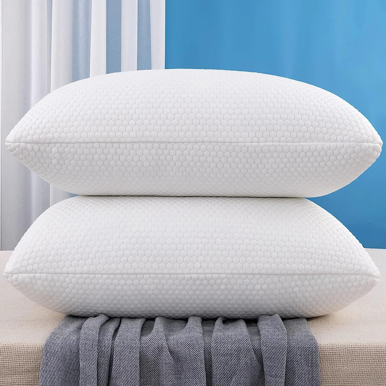 OEKO Custom Logo Bamboo Fabric Shredded Memory Foam Polyester Fiber Bed Neck Adjustable Pillow with Washable Removable Cover