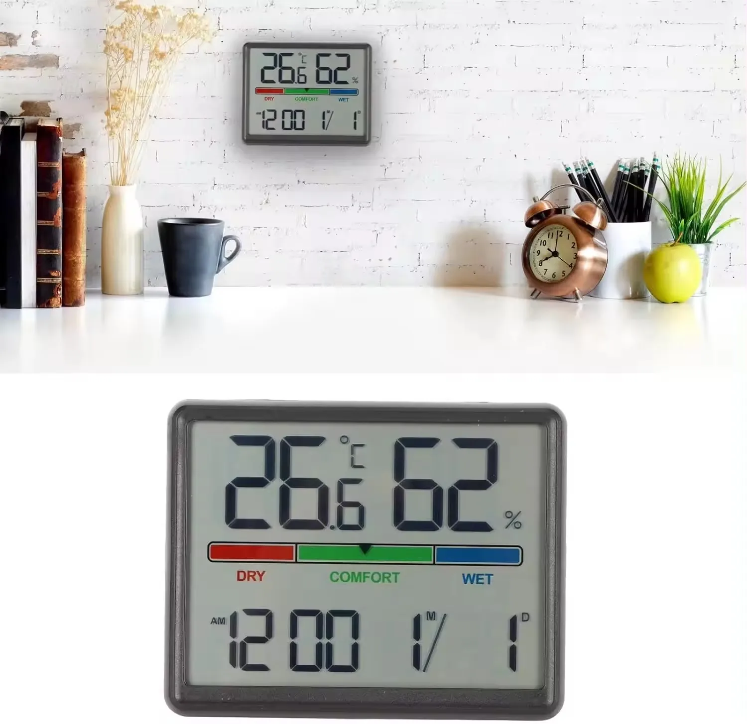 Various Styles of Beautiful Large Screen Date Temperature Humidity Display Magnetic Big LCD Screen Digital Clock