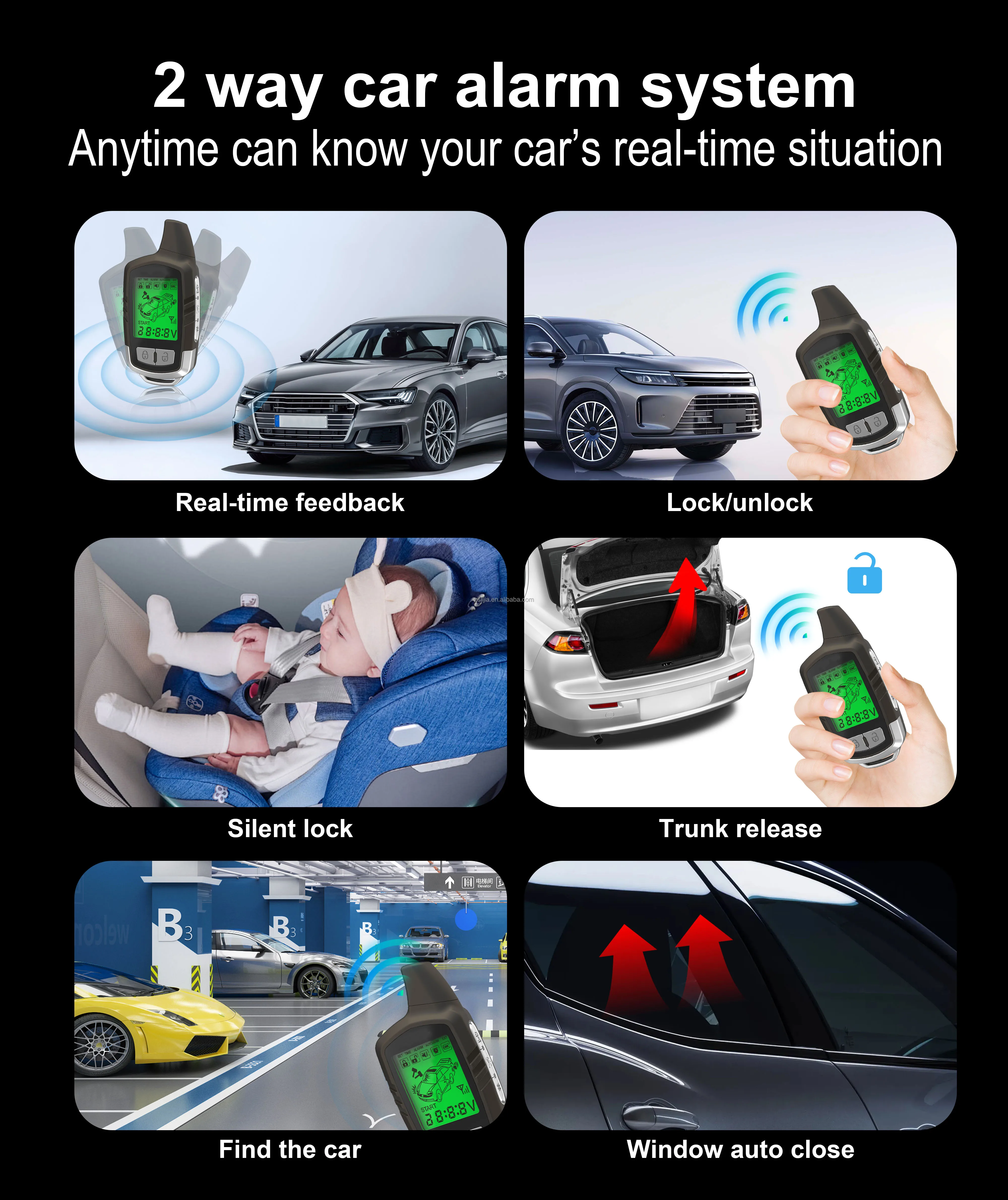 NTO 2 Way Touch Sensitive Dynamic Remote Display Two Way Car Alarm Security System Manual Parts and Accessories for Car