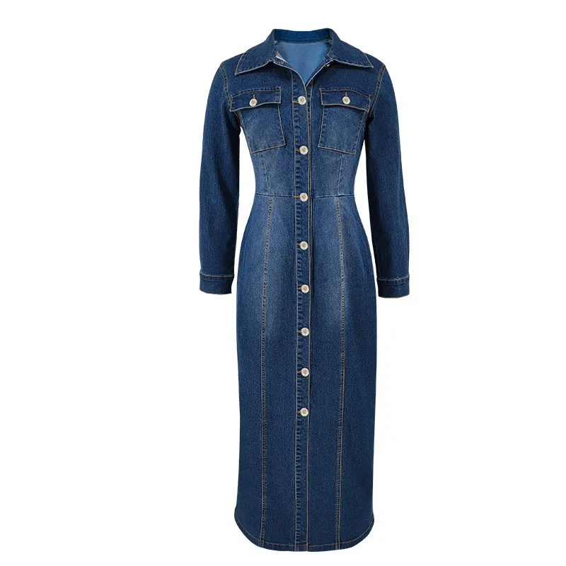 Blue Jeans Long Denim Dress With Butterfly Sleeves & Buttons  Womens Midi Denim Dress| Min Order 3 ct