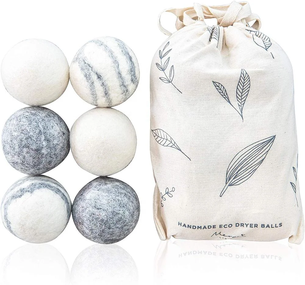 Groothandel 6 Pack Eco Friendly Laundry Wool Dryer Balls with Cotton Bag