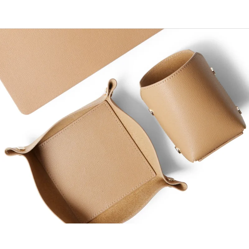 Modern Leather Mouse Pad Pencil Cup Holder Unlined Valet Tray Set Desk Tray Office Supplies