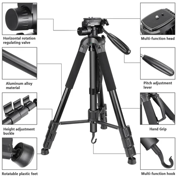 Neewer Camera Tripod Monopod Portable 69.7 Inches/177 cm Aluminum Alloy with 3-Way Swivel Pan Head Carrying Bag detail image