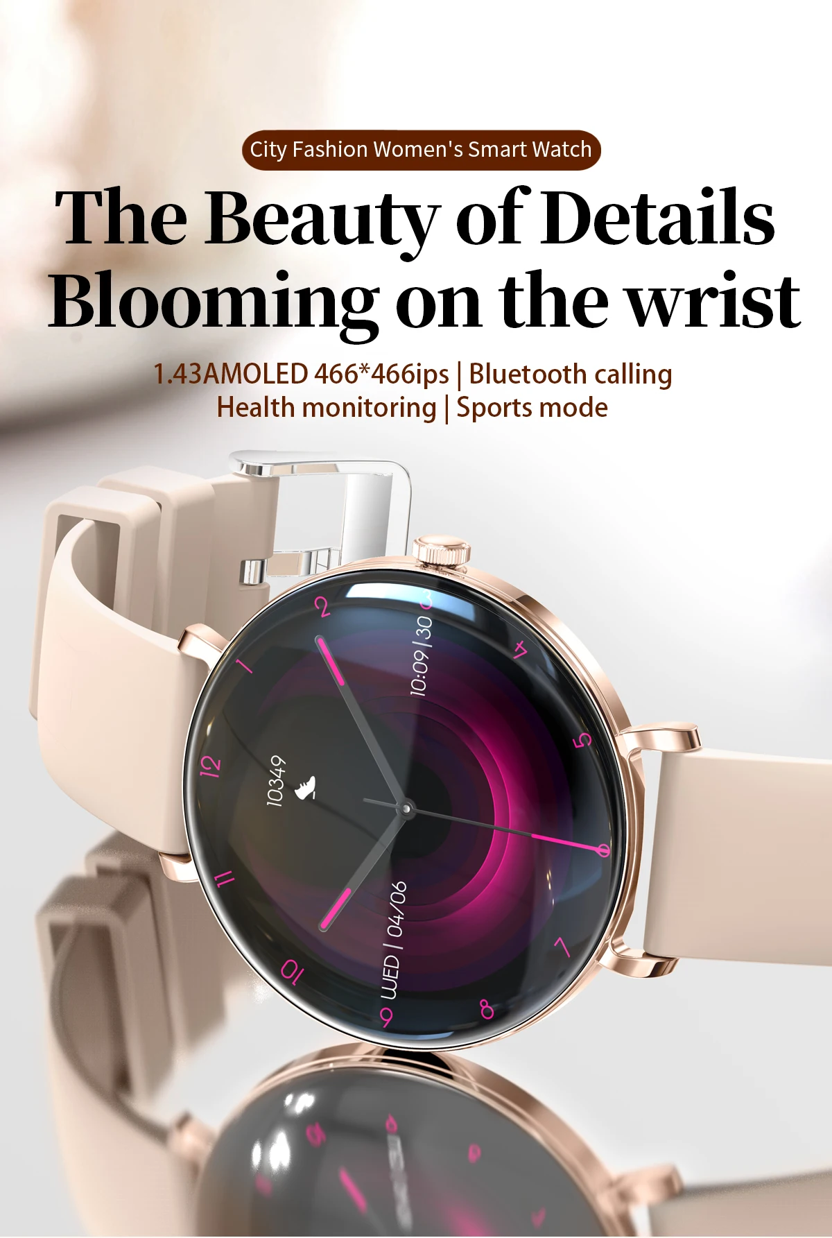 Welcome OEM Order, Factory Whole Selling Fashion Women's Smart Watch V85 Activity Trackers Bt Call Health Monitoring 1.43inch Amoled Screen Sports Relojes Smartwatch - Buy Women's Smart Watch relojes Smartwatch smart Watch V85