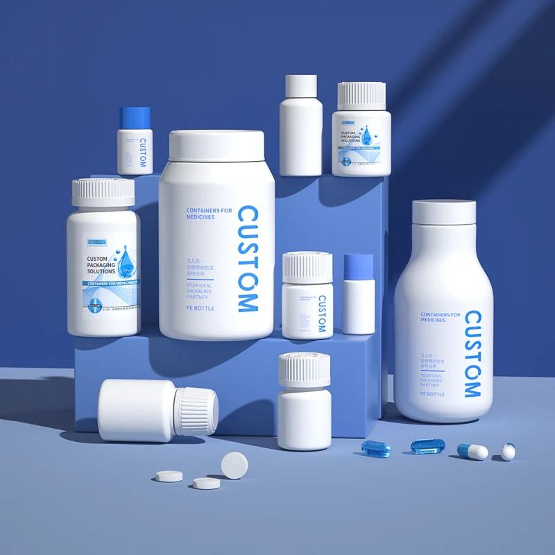 Custom HDPE Empty White Container Supplement Protein Powder Matte Plastic Vitamins Jar With Lids